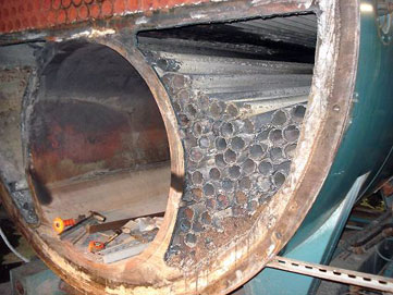 Dry fired Cleaver Brooks lower tube sheet repair